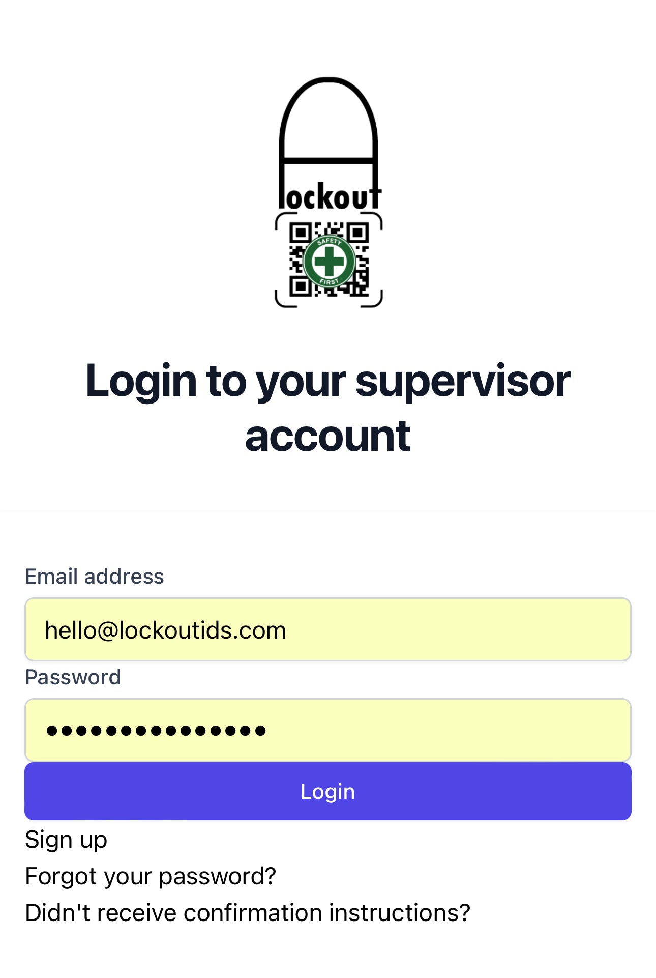 Supervisor login screen