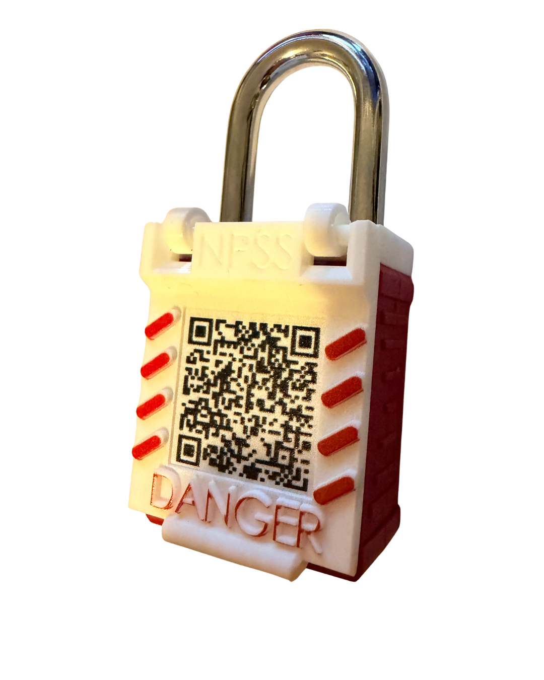 Lock with QR code and 'DANGER' text on a white background